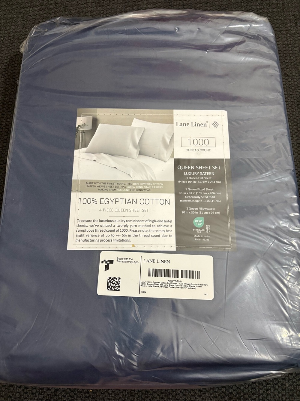 Lane Linen 1000 Thread Count Egyptian Cotton Queen Sheet Set - Denim Blue